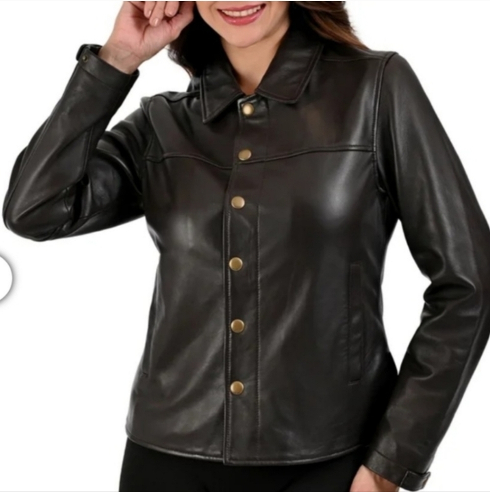 Frye Women's Classic Black Lamb Leather Jacket - Picture 2 of 7